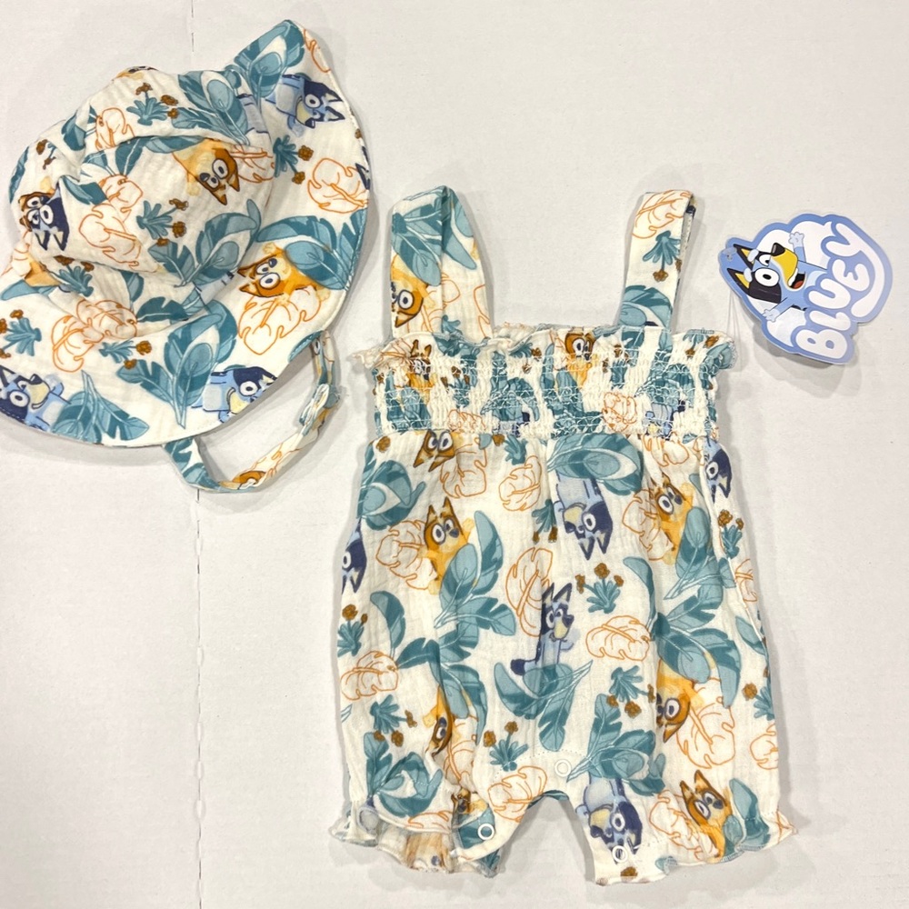 Bluey Lightweight Summer Romper & Hat Outfit